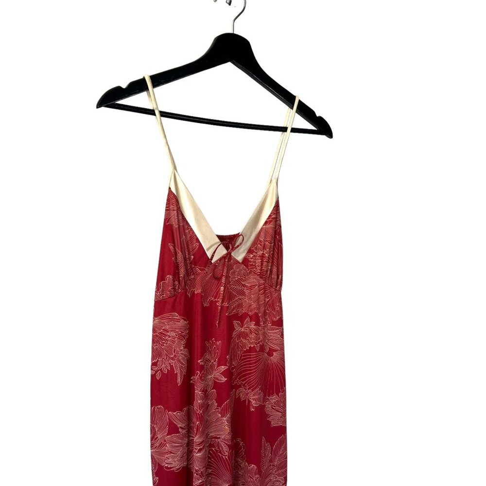 Vintage 80s Red Floral Spaghetti Strap Full Length Negligee Large - Picture 2 of 9